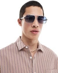 ASOS - – piloten-sonnenbrille mit gestell aus farbenem metall und blauen gläsern mit farbverlauf - Lyst