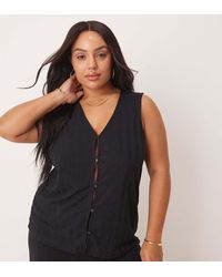 Vila Curve - Lightweight Rib Knit Sleeveless Waistcoat Co-ord - Lyst