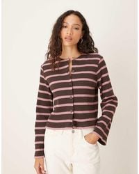 ASOS - Cut And Sew Stripe Button Through Long Sleeve Top - Lyst