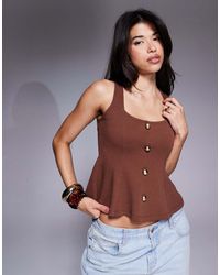 ASOS - Ponte Cinch Waist Square Neck Button Down Top - Lyst