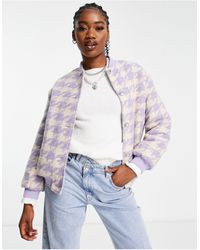 Miss Selfridge - Houndstooth Boucle Bomber Jacket With Diamonte Heart Buttons - Lyst