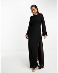 TFNC London - Long Sleeve Maxi Dress With Faux Feather Cuffs - Lyst