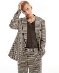 Viggo - Dernandes Double Breasted Checked Suit Jacket - Lyst