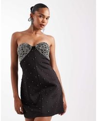 ASOS - Embellished Bandeau Studded Mini Dress - Lyst