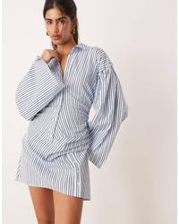 ASOS - Shirt Mini Dress With Cinched Waist And Flared Sleeve - Lyst