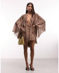 The Dolls House - Premium Chiffon Wide Bell Sleeve Deep Plunge Neck Mini Dress - Lyst