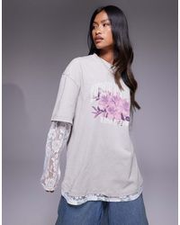 Liquor N Poker - Camiseta De Manga Larga Con Estampado Gráfico Del Logo Y Capa Interior De Encaje De -Neutro - Lyst