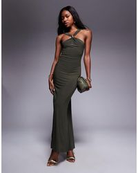 ASOS - Trimmed Halterneck Maxi Dress With Twisted Back Detail - Lyst
