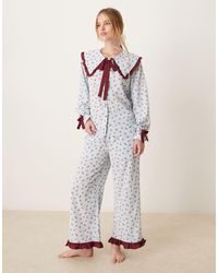 Glamorous - Gestreepte Pyjamaset Van Top Met Lange Mouwen En Broek - Lyst