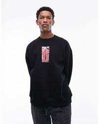 TOPMAN - Oversized Fit Sweatshirt With Floral Warp Chest Print - Lyst