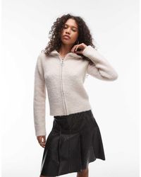 TOPSHOP - Knitted Fluffy Boucle Zip Through Cardigan - Lyst