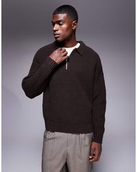 ASOS - Oversized Boxy Fit Heavyweight Knitted Wool Blend Quarter Zip Polo - Lyst