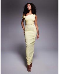 Vesper - Bengaline One Shoulder Knot Detail Maxi Bodycon Dress - Lyst