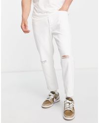 Only & Sons - Avi - jeans taglio corto affusolati bianchi con strappi - Lyst
