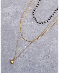 TOPSHOP - Maddox Stainless Steel Multi Chain Necklace With Black Beads - Lyst