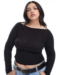 ASOS - Asos Design Curve Textured Mesh Slash Neck Long Sleeve Top - Lyst