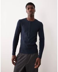 ASOS - Muscle Fit Long Sleeve T-shirt With Henley Neck - Lyst