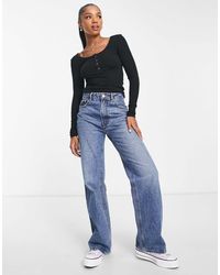 Pieces - Ribbed Popper Detail Top - Lyst