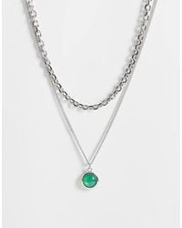 Reclaimed Vintage - Unisex 2 Row Necklace With Green Stone Pendant - Lyst