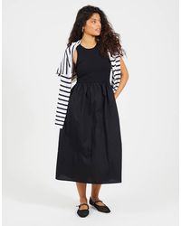 Brave Soul - Ribbed Jersey And Poplin Mix Midi Dress - Lyst
