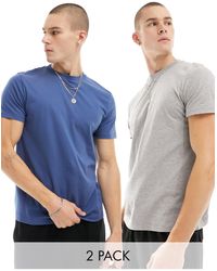 ASOS - Confezione da 2 t-shirt girocollo a maniche corte blu e grigio mélange - Lyst