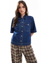 ONLY - Camisa Vaquera De Corte Cuadrado Y Manga Corta Con Lavado Azul Añil De - Lyst