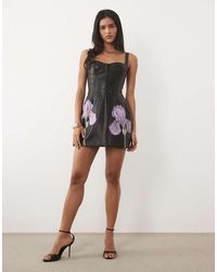 JW PEI - Iris Faux Leather Corset Detail 3D Floral Mini Dress - Lyst