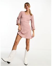 Jdy - V Neck Skater Mini Dress With Cuffed Sleeve Detail - Lyst