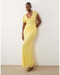 ASOS - Mesh Draped Asymmetric Sleeve Maxi Dress - Lyst