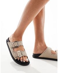 Truffle Collection - Double Strap Studded Footbed Sandals - Lyst