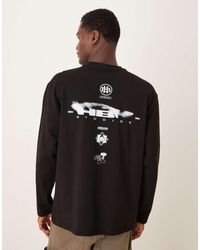 ASOS - T-Shirt Van 240Gsm Zware Stof Met Lange Mouwen, Ruimvallende Pasvorm En Print Op De Achterkant - Lyst