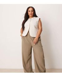 ASOS - Asos Design Curve Relaxed Straight Leg Pants With Linen - Lyst