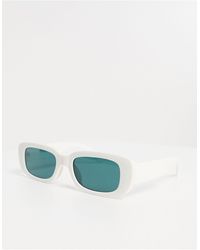 ASOS - Occhiali da sole rettangolari spessi bianchi con lenti verdi - Lyst