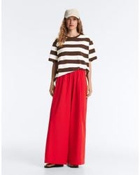 Oysho - Wide-Leg 100% Cotton Poplin Trousers - Lyst