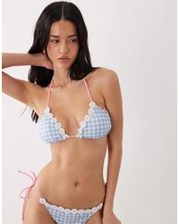 Brave Soul - Gingham Print Triangle Bikini Top With Flower Embroidery - Lyst
