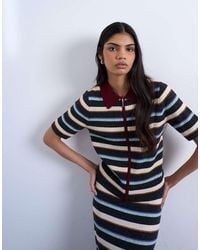 TOPSHOP - Knitted Zip Through Multi Stripe Polo - Lyst