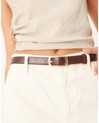 Mango - Cintura Slim Scuro Con Fibbia Color Oro Rettangolare - Lyst