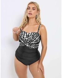Yours Clothing - Crossover Spot Print Swimsuit - Lyst