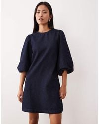 ASOS - Denim Mini Dress With Puff Sleeve Detail - Lyst
