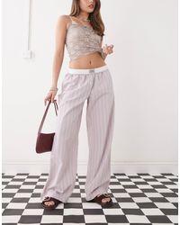 Monki - Wide Leg Pull On Pants With Foldable Waistband - Lyst
