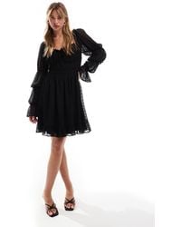 ASOS - Vestido Corto De Estilo Mesonera Y Manga Larga Con Cintura Fruncida De Plumeti De - Lyst