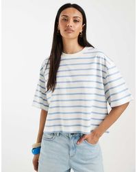 ASOS - Boxy Cropped T-shirt Baby Blue & Cream Stripe - Lyst