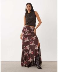 ASOS - Co-ord Printed Mesh Split Hank Hem Maxi Skirt - Lyst