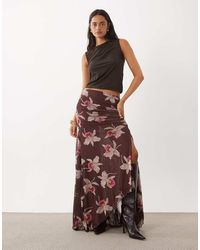 ASOS - Co-Ord Maxirok Van Geprint Mesh Met Split En Handkerchiefzoom - Lyst