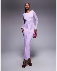 ASOS - Mesh Long Sleeve Slash Neck Open Back Midi Dress With Sash - Lyst