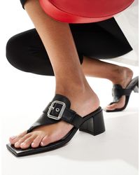 ASOS - Harlem Premium Leather Toe Thong Mid Sandals With Buckle Detail - Lyst