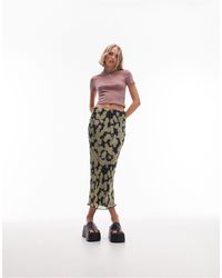 Topshop Unique - Falda midi plisada con estampado - Lyst