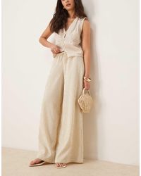 Stradivarius - Linen Look Wide Leg Trouser - Lyst