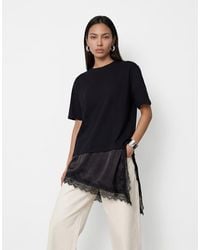 Noisy May - Oversized Asymmetric T-Shirt With Satin Detail - Lyst