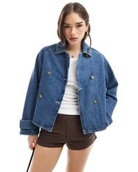 ONLY - Short Denim Trench Coat - Lyst